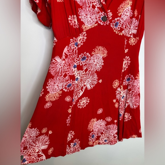 Free People Blue Hawaii Printed Floral Fit and Flare Button Collar Dress small - Picture 6 of 11